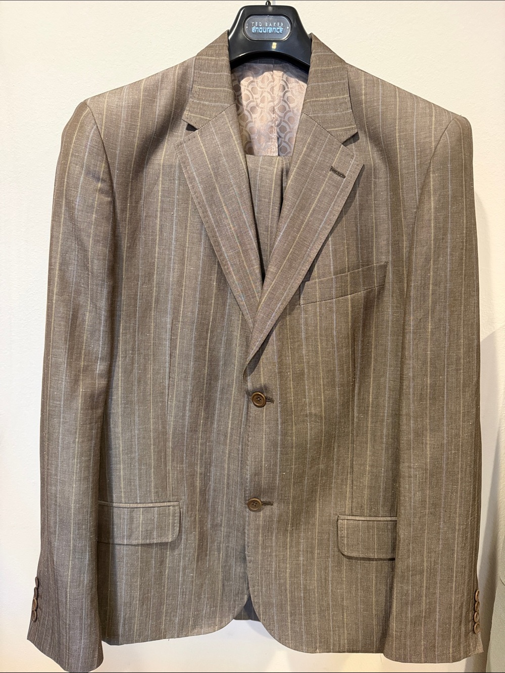 Ted Baker Taupe Brown Pinstripe Men's Suit